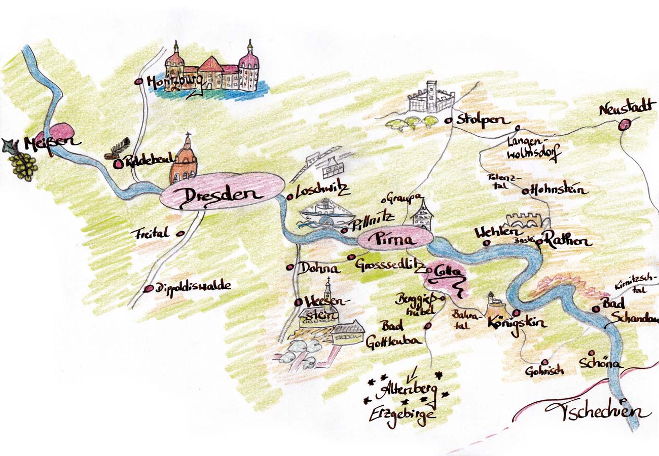 Karte – Ausflugsziele in der Sächischen Schweiz und Umgebung Karte - Ausflugsziele in der Sächischen Schweiz und Umgebung